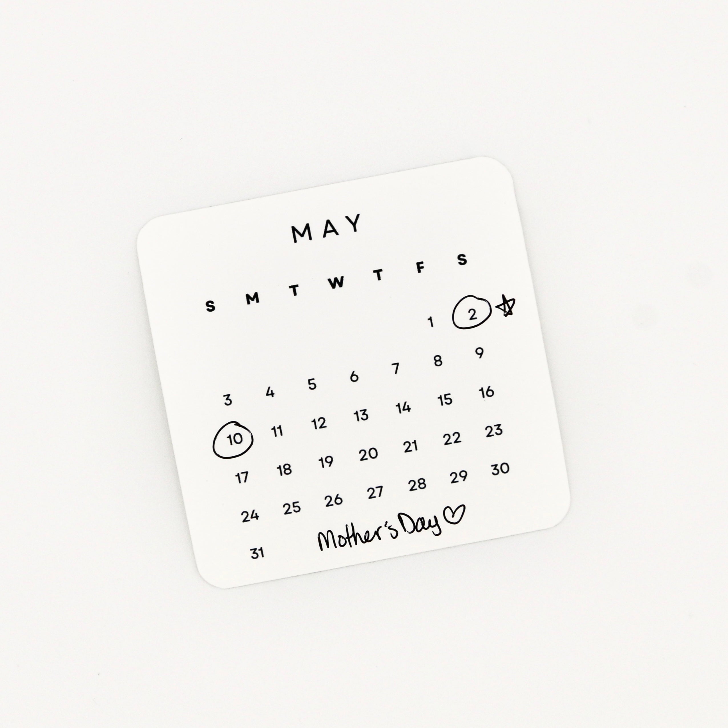 Calendar sticker for May with special dates marked on a white background