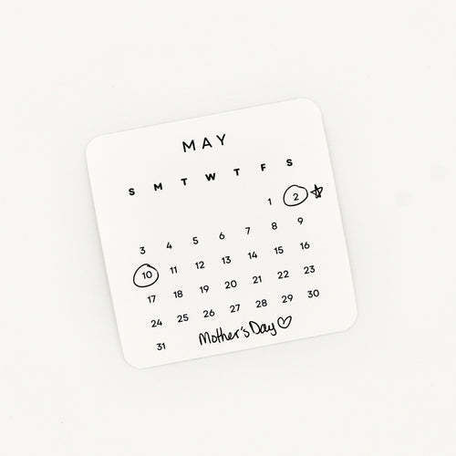 Calendar sticker for May with special dates marked on a white background