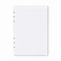 Sheet of lined paper with three holes on a white background