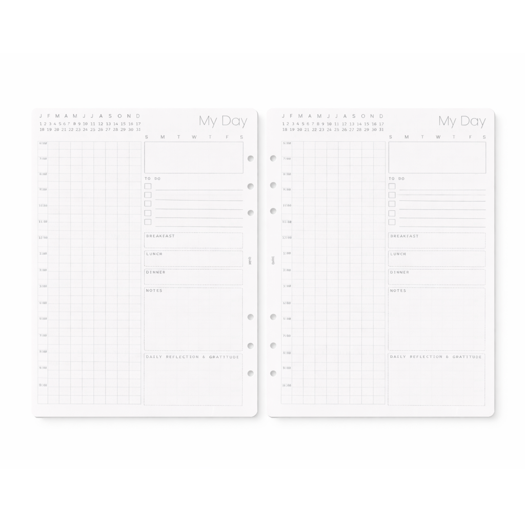 Two planner pages with daily schedule layout on a white background