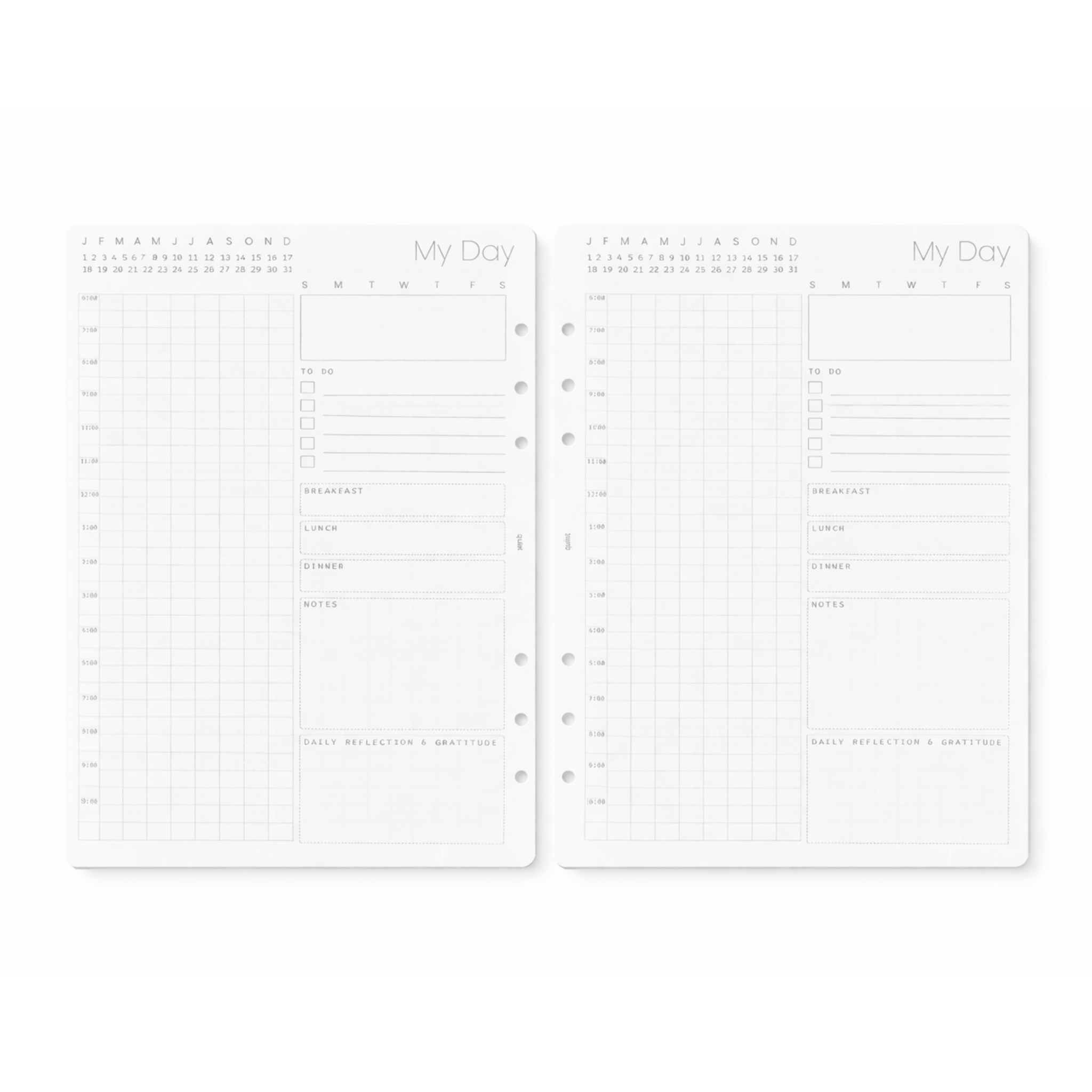 Two planner pages with daily schedule layout on a white background