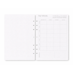 Meal planning sheet with columns for date, time, and notes on a white background