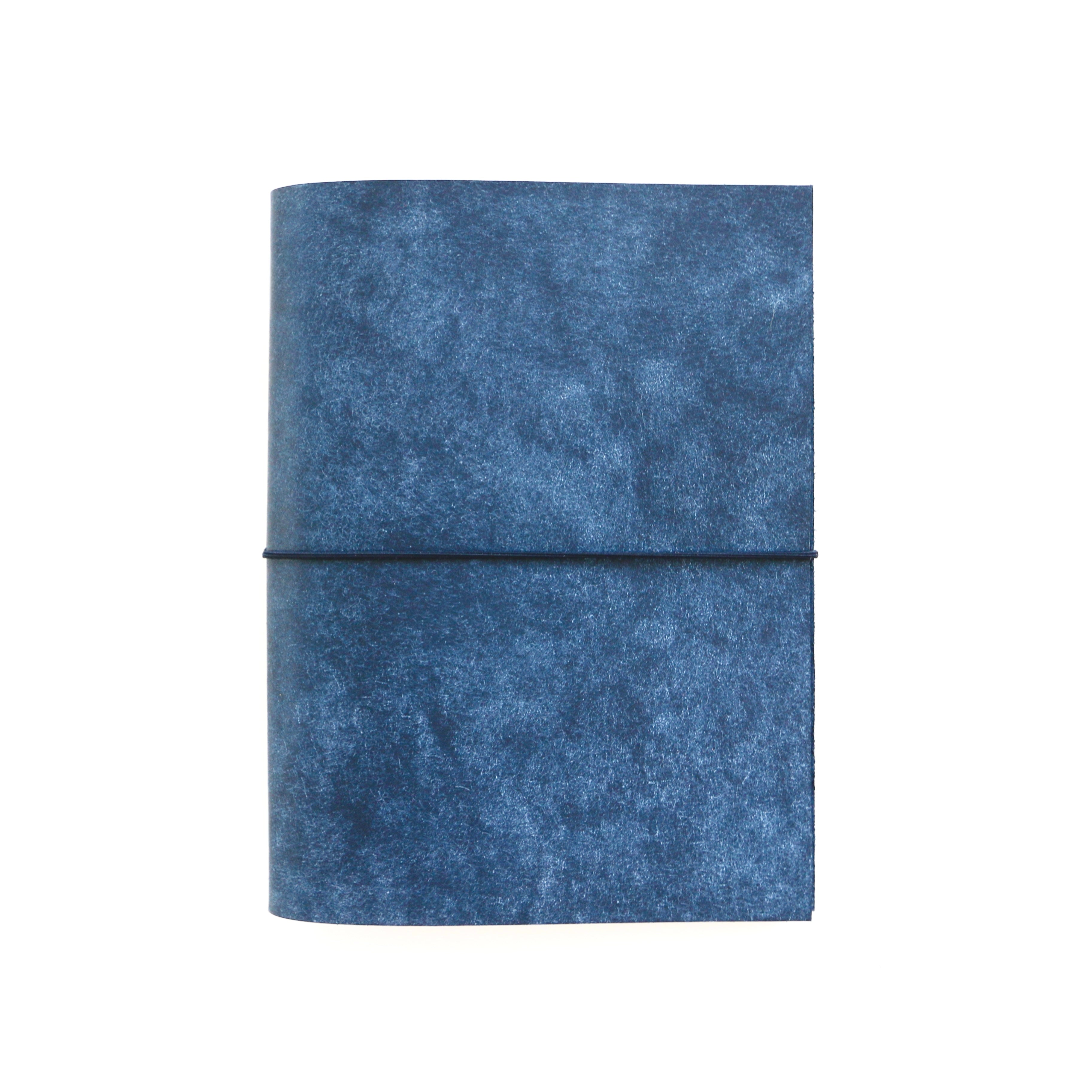 Blue textured notebook on a white background