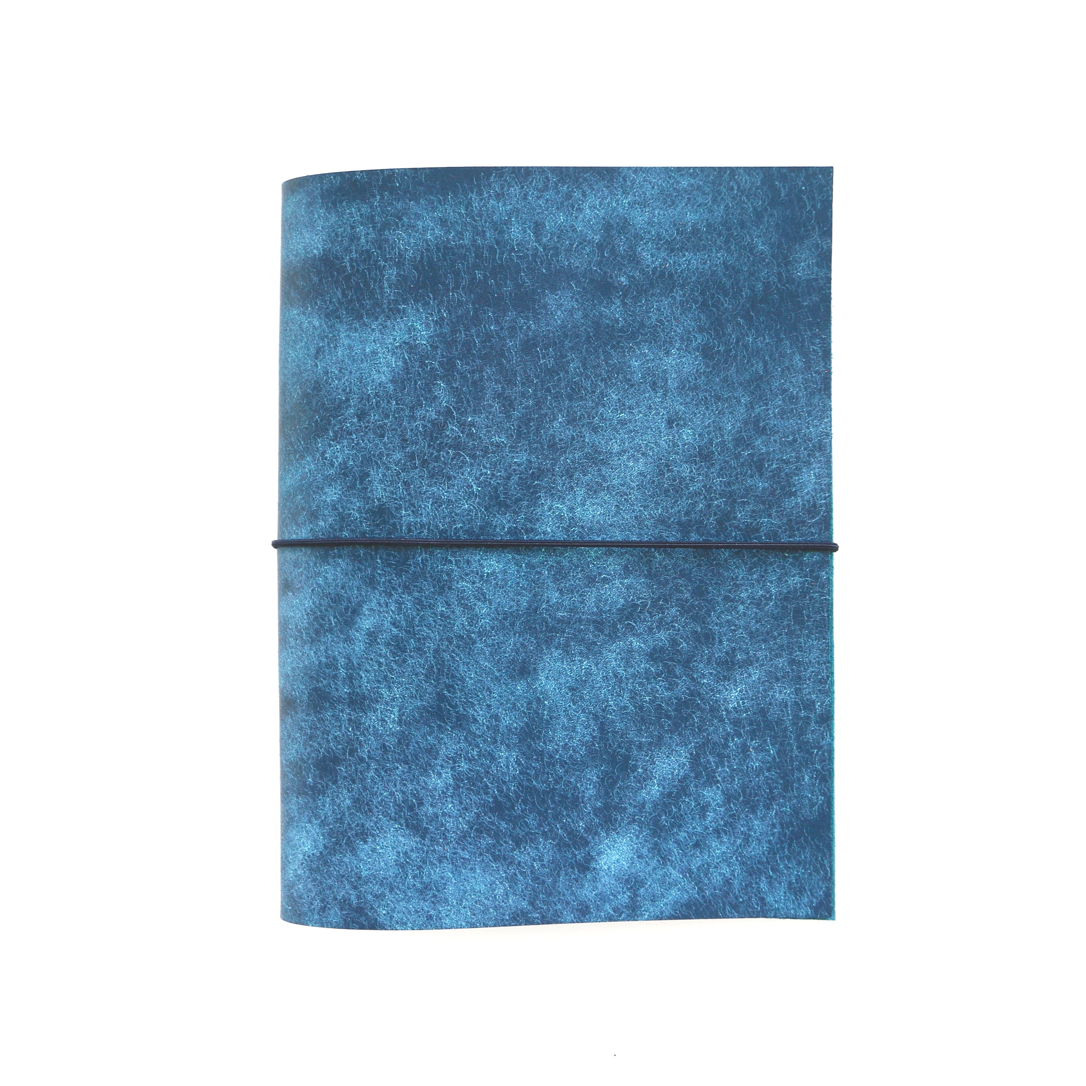 Blue textured notebook on a white background